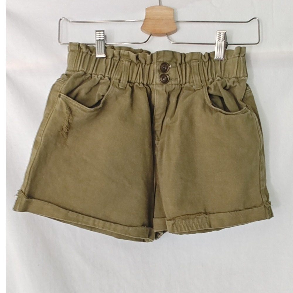 A Loves A Shorts Olive Green Paperbag Waist‎ Distressed Cotton 26